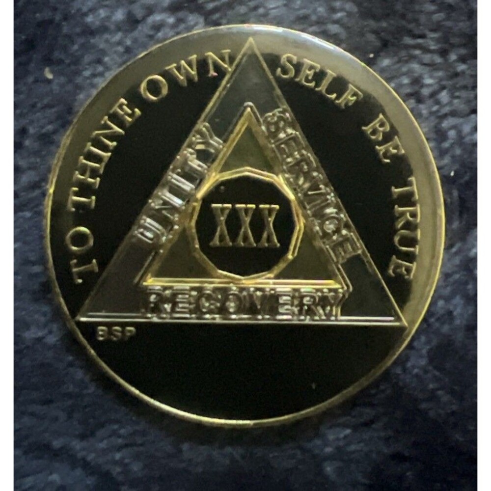 30 Year AA Sobriety Coin -Chip- Rich Black Enamel, Gold, Silver 30th XXX